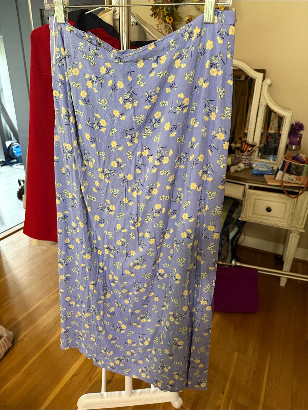 Christopher & Banks Lavender Maxi Skirt with Yellow Floral Print